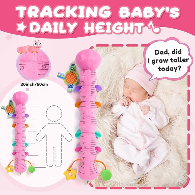Baby Toys 0-6-12 Months,Musical Caterpillar Stuffed Animals Activity Infant Toys with Crinkle,Rattles,Mirror&Pull String,Muti-Sensory Toys Gifts for Newborn Tummy Time,Candy Pink|Leafy