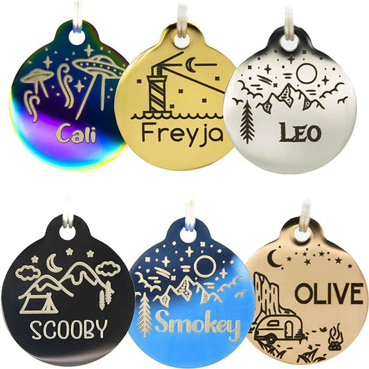 Personalized Dog Tag with 5 Lines of Custom Deep Engraved Durable Stainless Steel Pet ID Name Tag Designer Small Size Round