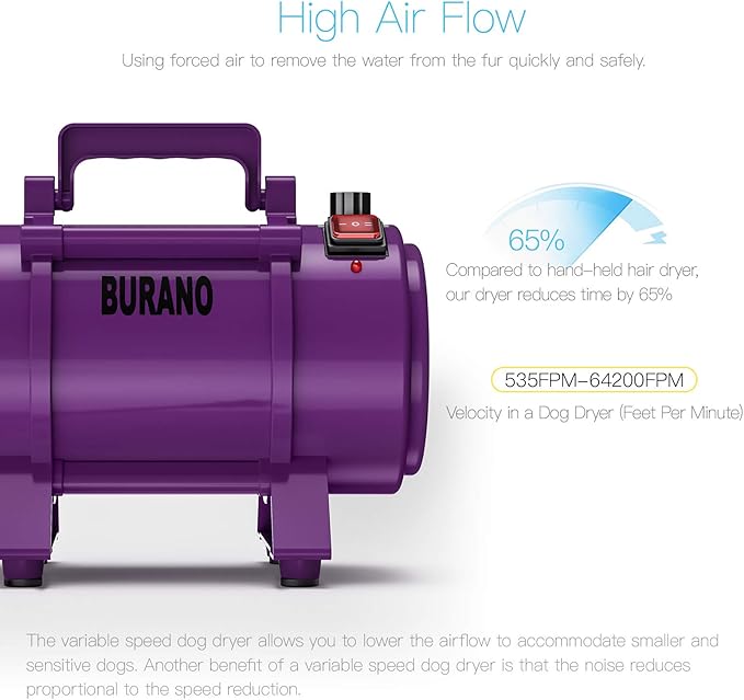 Burano Dog Dryer Stand, 4.3HP Variable Air Speed & Heat Pet Dryer with Stand, High Velocity Dog Pet Stand Grooming Dryer, Fluffy Dry