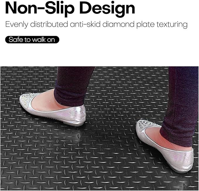 Boshen 7.5Ft x 17Ft Rubber Flooring Mats 2.9mm Thickened Diamond Plate Flooring Roll 127.5sqft Garage Floor Mats Non-Slip Floor Protector Mat for Garage Warehouse Gym Basement-Black