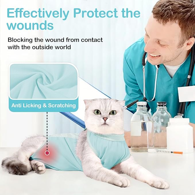 Cat Recovery Suit Cats Onesie After Surgery, Breathable Cats Surgery Suits Female for Abdominal Wounds, Kitten Recovery Suits E-Collar Alternative Cat Onesie After Spay Anti Licking
