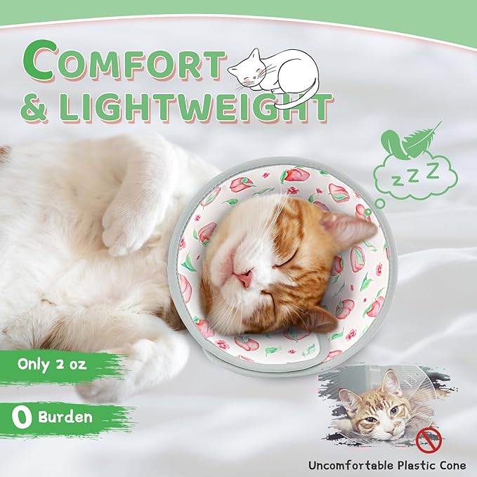Cat Cone Collar Soft to Stop Licking, Adjustable, Foldable Lightweight Kitten Cones After Surgery Recovery for Cats & Kittens, Cat Cone Alternative (PinkWhite, L)