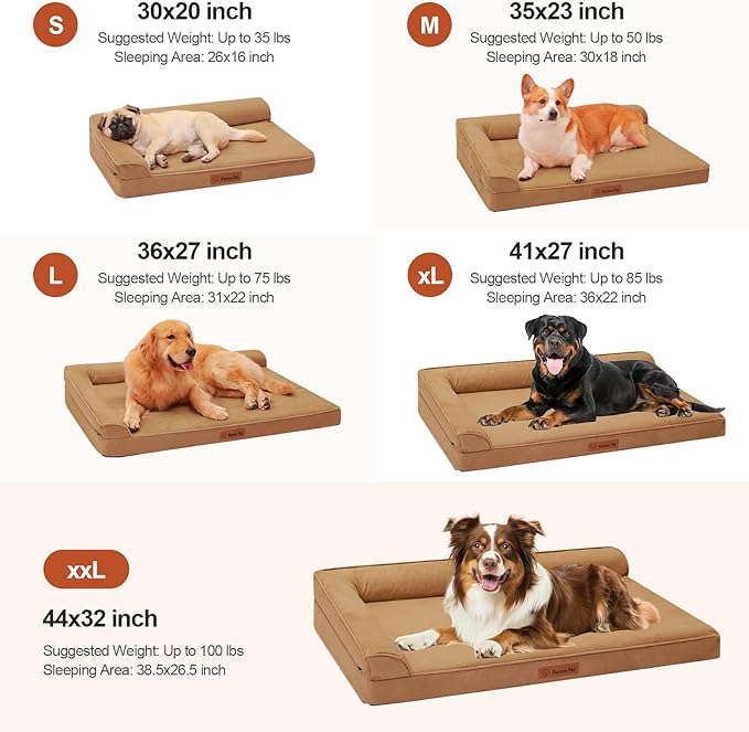Chew Proof Dog Bed, 3" Memory Foam Dog Bed for Medium and Large Dogs, Removable and Washable Microsuede Cover, Waterproof Liner, Nonskid Bottom, 41x27 Inches XL Khaki