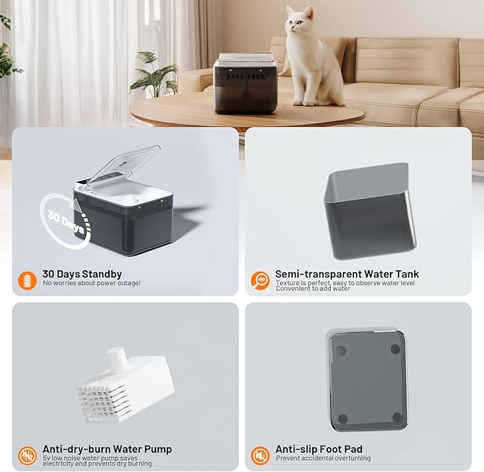 Cat Water Fountain Pet Water Dispenser Automatic Kitty Spout Flip Lid Water Fountain 106oz/3L Cordless Battery Operated for Small Dogs for Drinking Indoor with Motion Sensor Quiet Water Pump