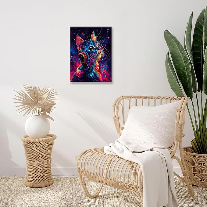 Cat Wall Art Canvas Fantastic Animal Wall Decor Prints Framed Painting Colorful Pictures Gifts Artwork for Bathroom Living Dining Kitchen 12"x16"