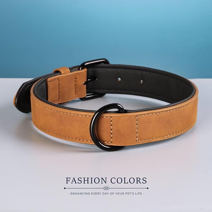 Didog Soft Padded PU Leather Dog Collar, Breathable and Adjustable Dog Collars for Medium Dogs, Comfortable for Daily Walk, Light Brown, L Fit Neck 13-17"(22-44 lbs)