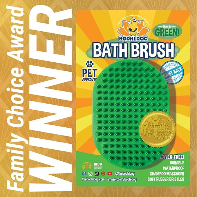 Bodhi Dog Shampoo Brush - Pet Grooming & Bath Supplies for Dogs and Cats - Bath Brush for Long & Short Hair - Premium Scrubber for Shower, Bathing & Massage (One Pack, Green)