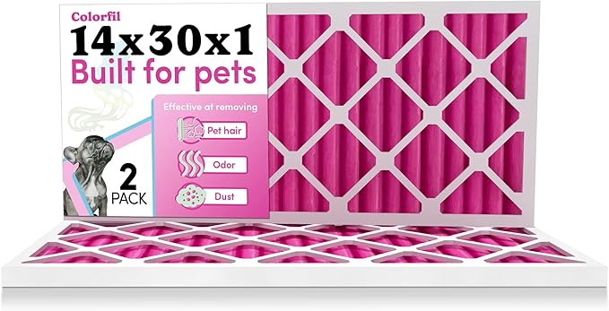 Colorfil 14x30x1 Air Filter (2-Pack) | Made in the USA | Color Changing | Remove Cat and Dog Odor | MERV 8 for Pet Hair Dander and Dust | 13.75"x29.75"x0.75" Exact Size