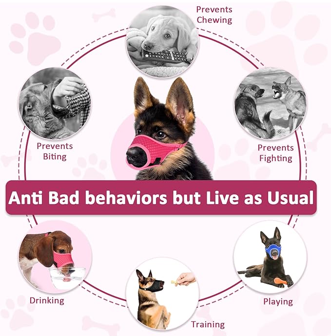LUCKYPAW Soft Muzzle for Medium Large Sized Dogs Beagle Labrador German Shepherd, Dog Muzzle to Prevent Biting Chewing, Adjustable Breathable Mouth Guard for Grooming Walking Training(Hot Pink, L)