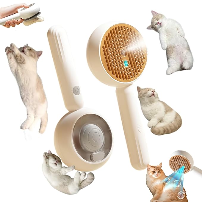 Cat steam brush for indoor cats features blue light technology,combining a dog steam brushes,ideal for the pets steam brushes for dogs and cats,and pet spray hair removal comb user GREY