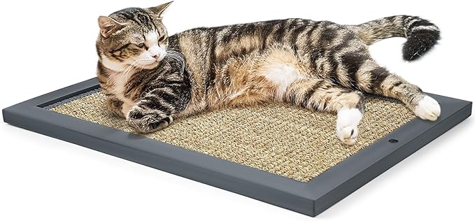 Cat Scratching Post, Natural Wooden Sisal Cat Wall Scratcher, Floor or Wall Mounted Vertical Cat Scratch Pad for Indoor Cats Adults or Kittens, Cat Wall Furniture Protector (Single Grey)