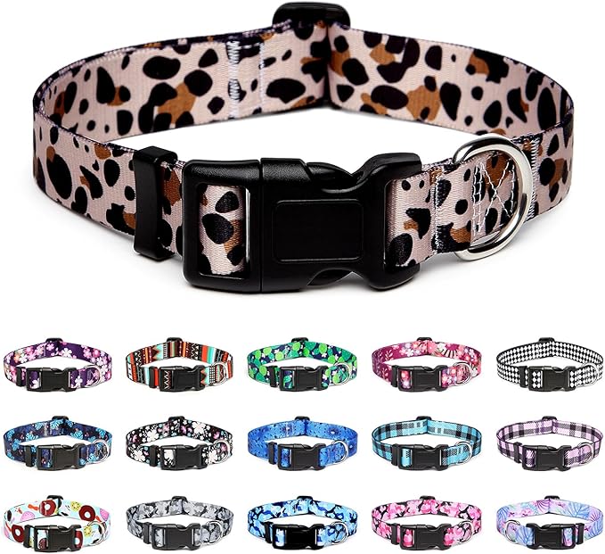 Mercano Adjustable Dog Collar - Special Design Patterns, Soft Nylon Comfortable Durable Pet Collar for Small Medium Large Dogs (L, Leopard)
