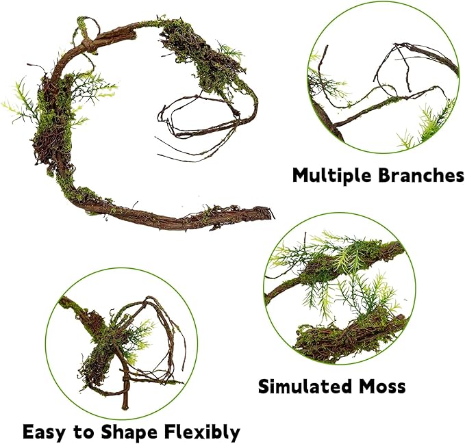 BNOSDM Reptile Vines, Bendable Jungle Climbing Vine, Terrarium Artificial Plants Decor, Reptiles Tank Accessories for Bearded Dragons, Chameleons, Snakes, Lizards, Hermit Crabs