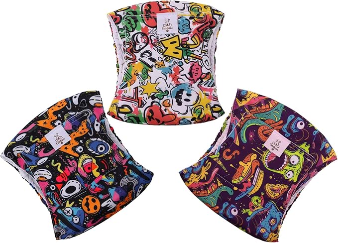 CuteBone Dog Diapers Male Washable Belly Band for Male Dogs Wraps Black 3pcs a Pack DM55L