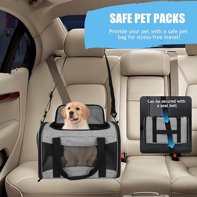 Carriers Soft-Sided Pet Carrier Case for Small Medium Cats Dogs Puppy Under 15 lbs,Airline Approved Cat Carrier with 4 Ventilated Windows (Medium,Grey&Black)