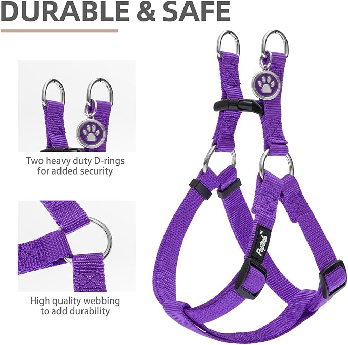 PUPTECK No Pull Dog Harness Soft Adjustable Basic Nylon Step in Puppy Vest Outdoor Walking with ID Tag and A-ir Tag Case, Purple, M