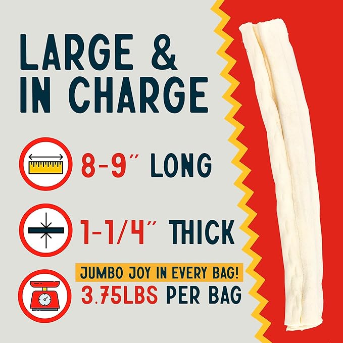 Canine Chews 8-9" Retriever Rolls for Large Dogs - Pack of 15 All-Natural Beef Hide Dog Chews for Aggressive Chewers - 3.7 lb.