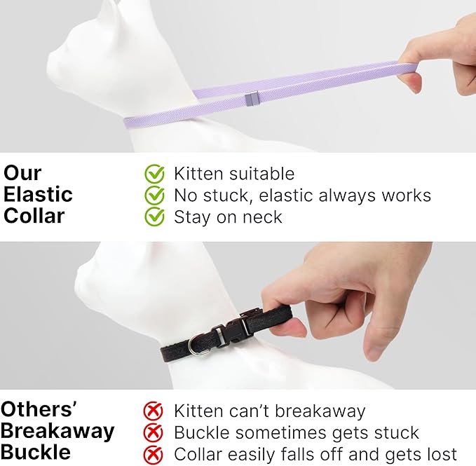 Safety Cat Collar - U.S. IDA Gold Awarding Design, Stretch Elastic Quick Release, Non Breakaway - Light Weight for Kitten, Neck Fit 5.9'-11.8' for All Small Large Cat,S(Midnight Black)