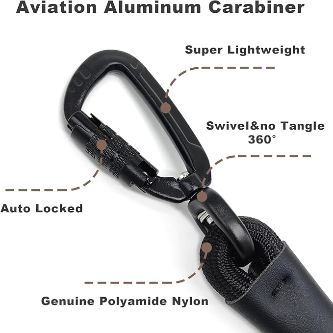 Rope Dog Leash, 4 ft Heavy Duty Dog Leash with Aviation Aluminum Auto Locking Carabiner, Strong Nylon Pet Lead for Small, Medium, Large Dogs (Brown, 4FT)