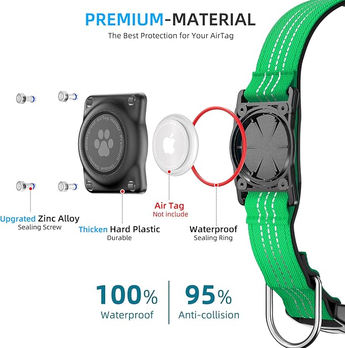 Upgraded AirTag Dog Collar, IP68 Waterproof Air Tag Dog Collar Holder, Reflective, Ultra-Durable, Comfortable Padded, Heavy Duty Dog Collars for Small Medium Large Dogs (XS (10.25"-13"), Teal)