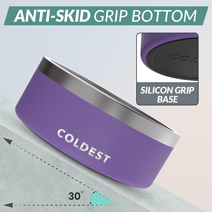 Coldest Dog Bowl - Anti Rust Metal, Non Slip, 3 Layers Insulated Stainless Steel Dog Bowls - Spill Proof & Heavy Duty - Water Bowl for Dogs, Cats & Pets, Dish Washer Safe (100 oz, Galaxy Purple)