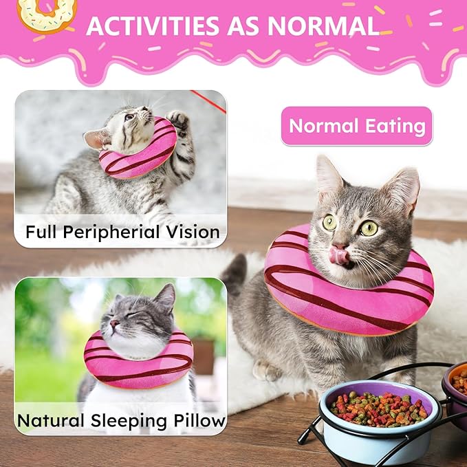 Cat Cone Collar Soft, Cat Recovery Collar for Wound Healing Cute Cat Adjustable Cat Cones to Stop Licking Comfortable Lightweight Neck Elizabethan Collars for Cats Purple