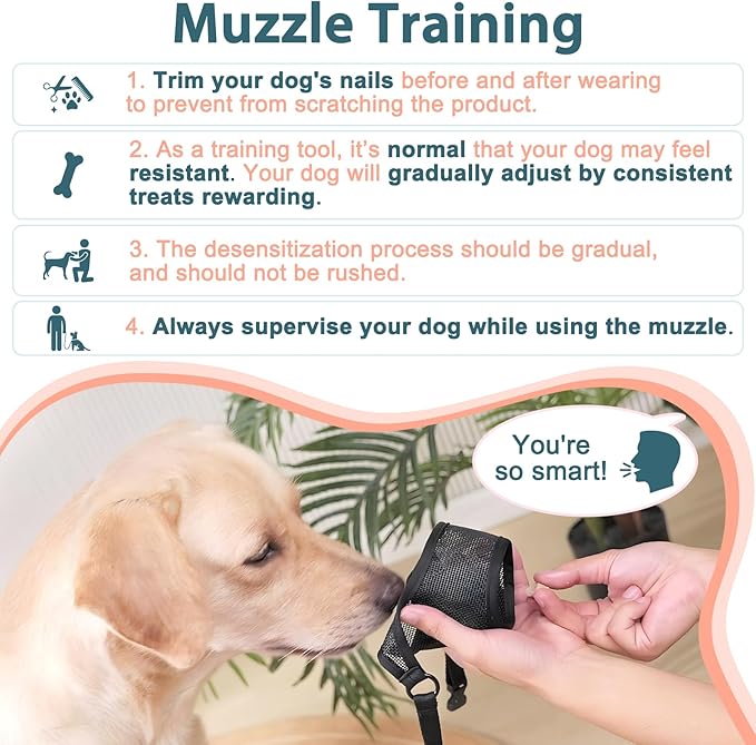 LUCKYPAW Dog Muzzle, Mesh Muzzle for Large Medium Small Dogs, Soft Mouth Guard for Biting Chewing, Breathable Mouth Guard with Adjustable Strap for Training(Brown, M(Snout:8.75"-9.5"))