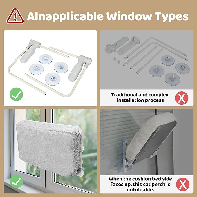 Cat Window Perch & Hammock - Exquisite Sofa Fabric, Safe & Comfortable Design with 4 Strong Suction Cups - Ideal for Large Cats (High Grade Gray, Large)