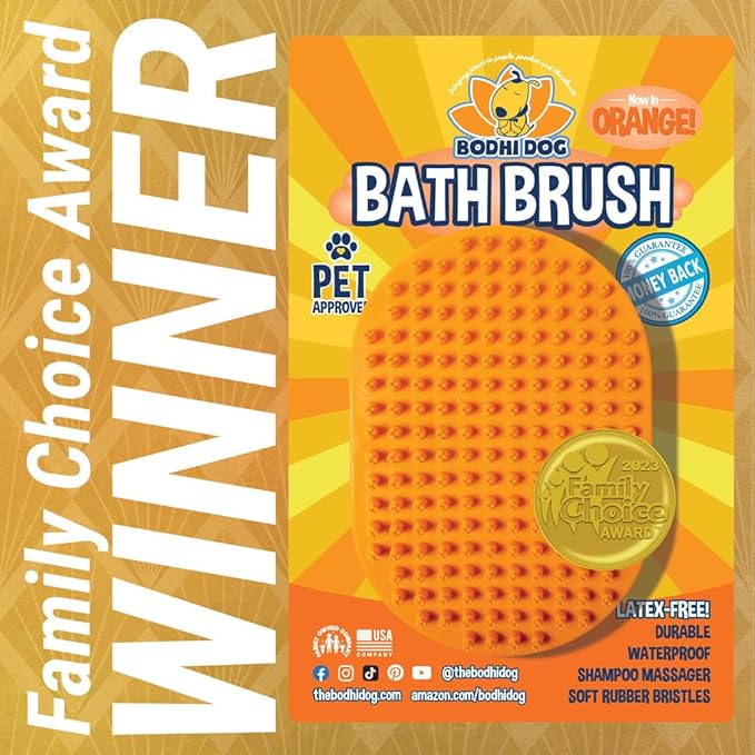 Bodhi Dog Shampoo Brush - Pet Grooming & Bath Supplies for Dogs and Cats - Bath Brush for Long & Short Hair - Premium Scrubber for Shower, Bathing & Massage (One Pack, Orange)