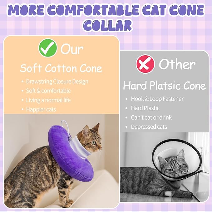 BRKURLEG Cat Recovery Collar Soft Cat Cones Pet Neck Protector Adjustable Kitten Cones to Stop Licking After Surgery Pet Elizabethan Collar for Cats Kittens, Purple, M