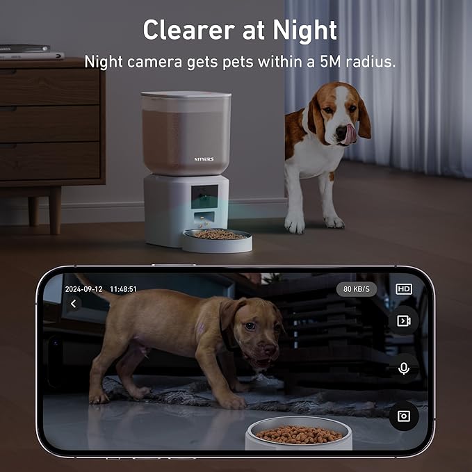 Automatic Dog & Cat Feeder with Camera & WiFi – 8L/34 Cups, 1080P Night Vision, 2.4 & 5G WiFi, 2-Way Talk, 10s Voice Recording, Timed Food Dispenser, Up to 99 Portions, 15 Meals Per Day