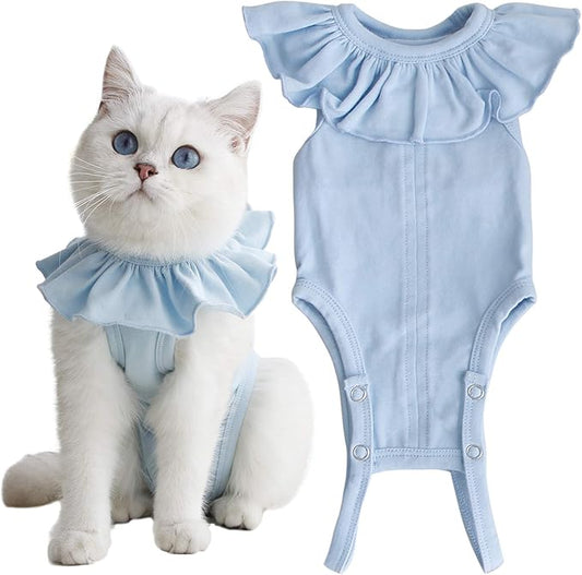 Cat Recovery Suit for Abdominal Wounds and Skin Diseases, Breathable Surgical Recovery Shirt After Surgery Wear Anti Licking Wounds,E-Collar Alternative for Cats Pet Kitten(RSC01-blue-l)