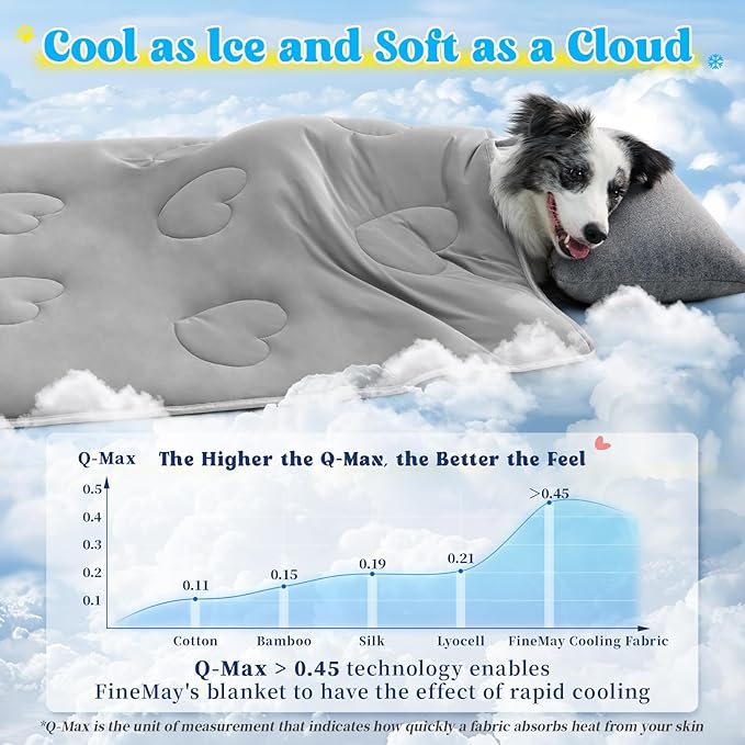 Cooling Blanket for Dogs, Lightweight & Durable Dog Cooling Mat, Q-MAX>0.45 Soft Breathable Pets Comforter for Couch, Bed & Car Essential - Light Grey 40x50 Inches