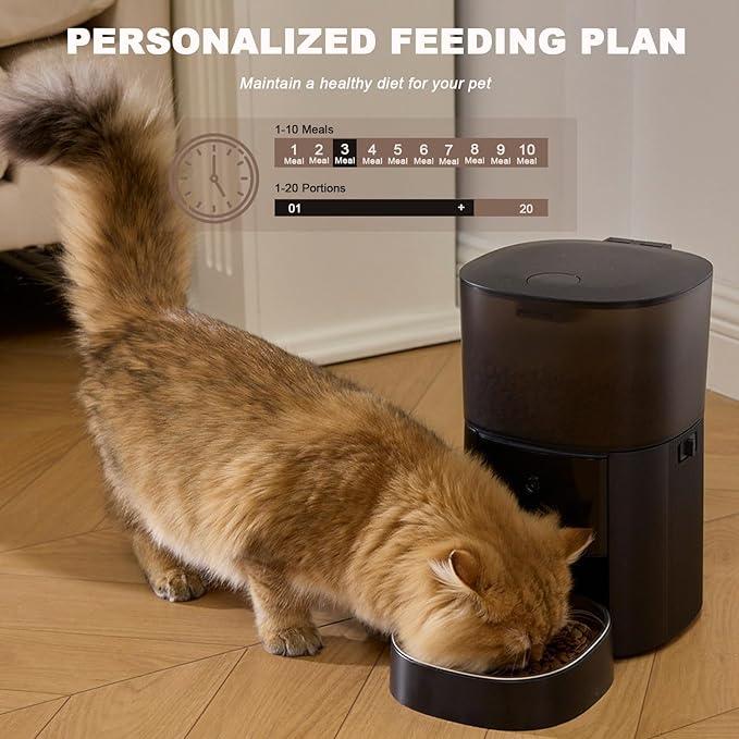 Automatic Cat Feeder with Camera & Voice Interaction, WiFi/App Control, 4L Dry Food Dispenser for Cats & Dogs with Freshness Preservation, Custom Feeding Times & Portions, Dual Power