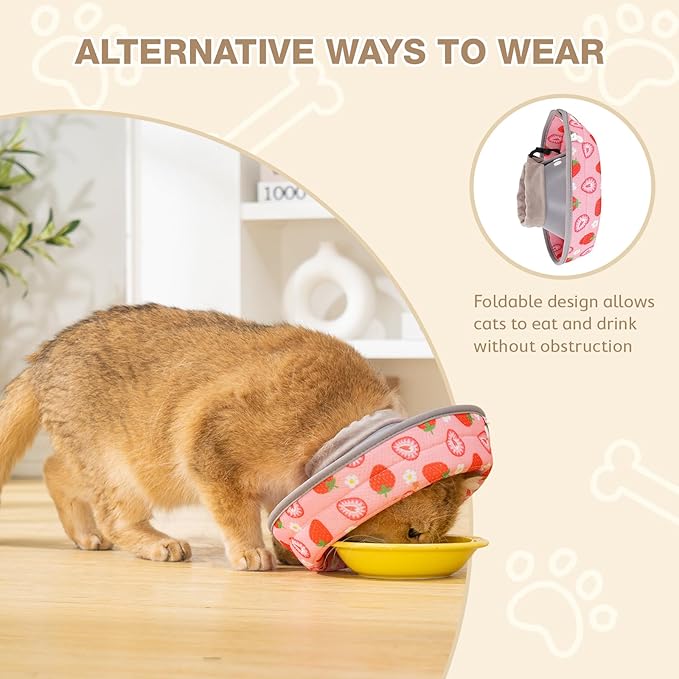 Avont Cat Cone Collar Soft to Stop Licking, Adjustable Foldable Lightweight Kitten Recovery Collar After Surgery for Small Dogs, Elizabeth Cone of Shame Alternative -Strawberry(S)