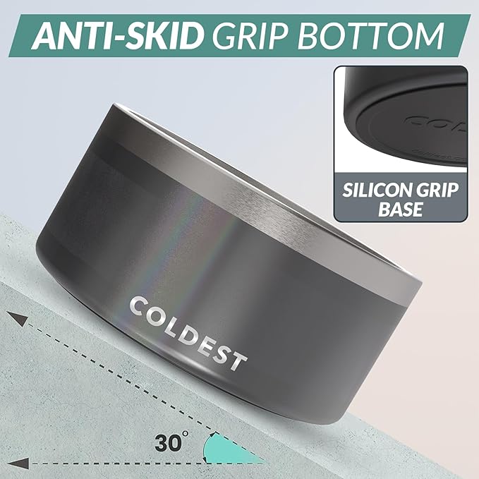 Coldest Dog Bowl - Anti Rust Metal, Non Slip, 3 Layers Insulated Stainless Steel Dog Bowls - Spill Proof & Heavy Duty - Water Bowl for Dogs, Cats & Pets, Dish Washer Safe (200 oz,Stardust Glitter)