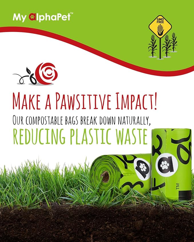 Compostable Dog Poop Bags, Cornstarch Eco-Friendly, HOME COMPOST NF T 51-800, 240 Count, Large Size Bag 9x13 Inches, 16 Unscented Refill Rolls, Leak-proof, Plantbased, GM-Free Corn (Green)