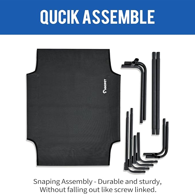 Cooling Elevated Dog Bed, Raised Outdoor Dog Bed Waterproof Pet Beds Cots Stable and Easy Assembly, Teslin Fabric with 1.2mm Thick Iron Frame, Breathable, Ultra-Sturdy，Black, 42 * 28 * 7.9