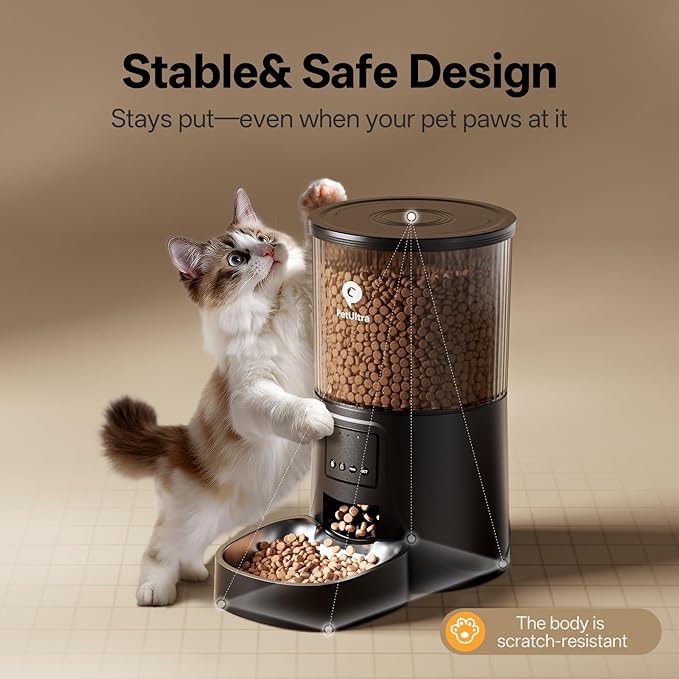 Automatic Cat Feeder WiFi- 5Ghz Cat Food Dispenser with APP Remote Control- Auto Pet Feeder for Small Dog Indoor- Easy to Set Up and Clean- Dual Power with Desiccant Bag& Stainless Steel
