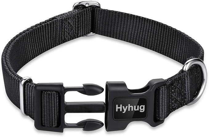 Hyhug Dog Collar for Large Dogs, Heavy Duty Black| Quick Release Nylon Buckle Collar, Adjustable & Durable Pet Supplies for Boy & Girl Dogs (Large, Black)