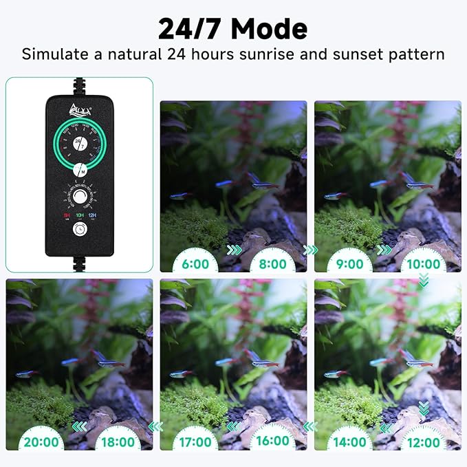 AQQA LED Aquarium Light, 24/7 Mode IP68 Waterproof Extendable Bracket Fish Tank Light, DIY Mode Full Spectrum Aquarium Plant Light, Adjustable Timer/Brightness Memory Function for 24-32 Inch Fish Tank