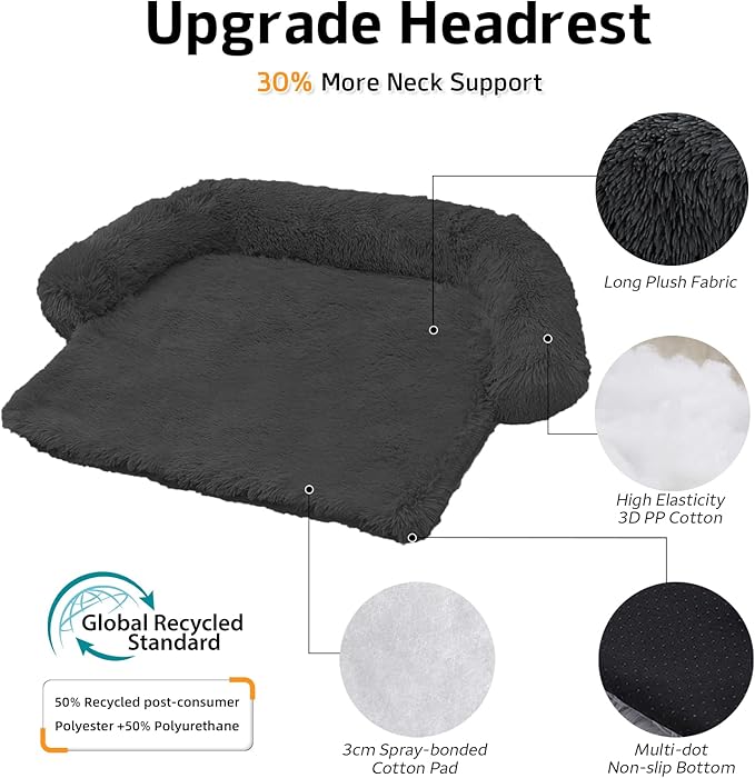 Calming Dog Bed Fluffy Plush Dog Mat for Furniture Protector with Removable Washable Cover for Large Medium Small Dogs and Cats (Extra Large(53x39.3x6), Dark Grey)