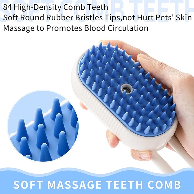 Cat Steam Brush for Shedding,4 in 1 Grooming Brush for Cats and Dogs,Deshedding,Massage,Cleaning & Anti-Static All In One,Suitable for Long & Short Haired Pets,Includes Waterless Shampoo,Blue