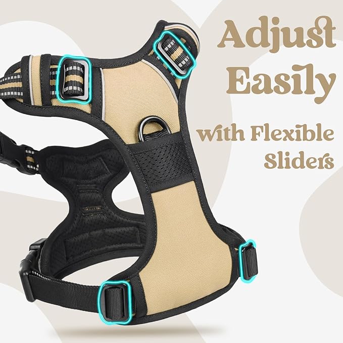 rabbitgoo Dog Harness for Large, No Pull Pet Harness with 3 Buckles, Adjustable Soft Padded Vest with Control Handle, Walking Reflective Pet Vest for Large Dogs, Beige, L