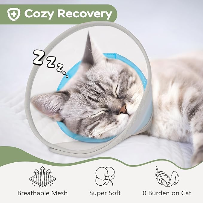 Cat Cone Collar Soft: Comfortable Waterproof Mesh Recovery Cone After Surgery to Stop Licking and Scratch, Alternative to Plastic Elizabeth Head/Neck Cone for Large Cats and Small Dogs