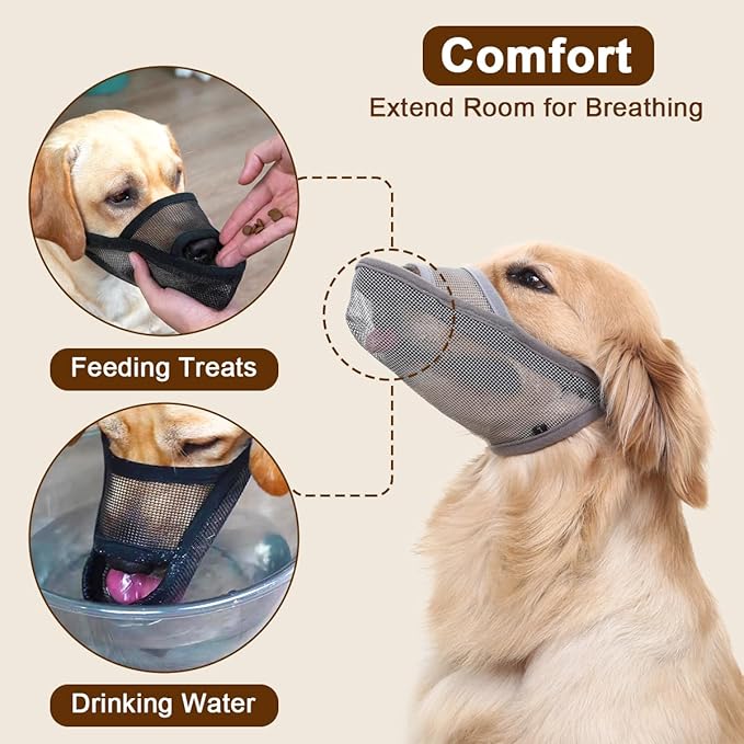 Crazy Felix Nylon Dog Muzzle for Small Medium Large Dogs Dachshund Beagle Poodle Labrador, Air Mesh Breathable and Drinkable Pet Mouth Guard for Anti-Biting Chewing Scavenging(XS, Grey)