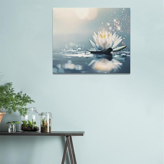 Bathroom Lotus Wall Art Floral Pictures Zen Meditation Wall Decor Yoga Spa Spiritual Canvas Print Painting Artwork for Bathroom Restroom Living Room Bedroom 20"x24"