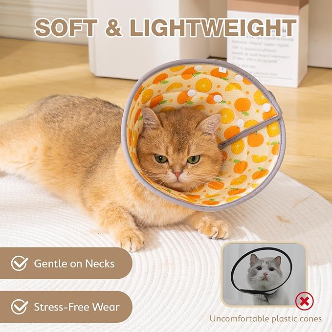 Avont Cat Cone Collar Soft to Stop Licking, Adjustable Foldable Lightweight Kitten Recovery Collar After Surgery for Small Dogs, Elizabeth Cone of Shame Alternative -Orange(L)