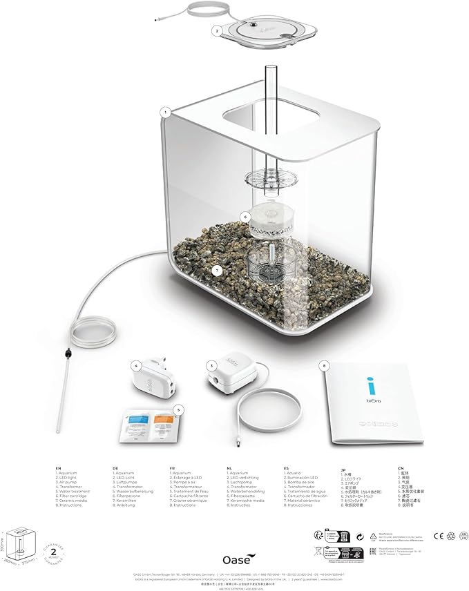 biOrb Flow 30 Acrylic 8-Gallon Aquarium with White LED Lights Modern Tank for Tabletop Display, Black