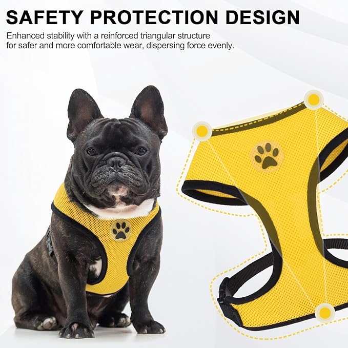BINGPET No Pull Dog Harness,Soft Mesh Breathable All Weather Vest Harness,Safety Protection Design Durable Adjustable Step-in Easy Walk Dog Harness for Small Medium Large Dogs(Yellow,M)